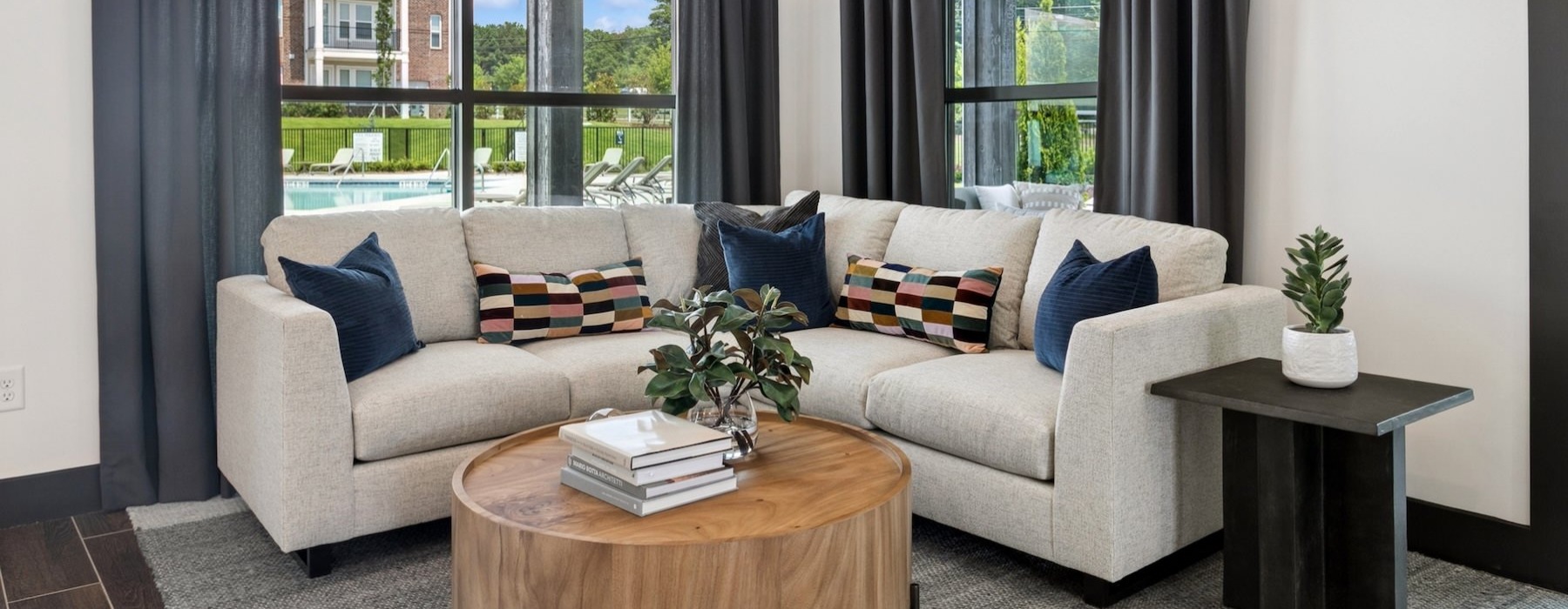 a living room with a large window