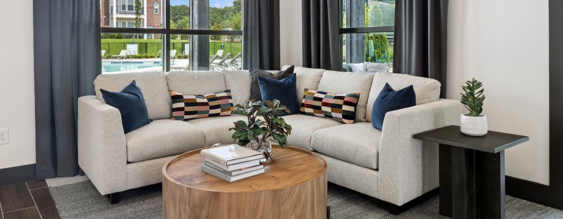 a living room with a large window