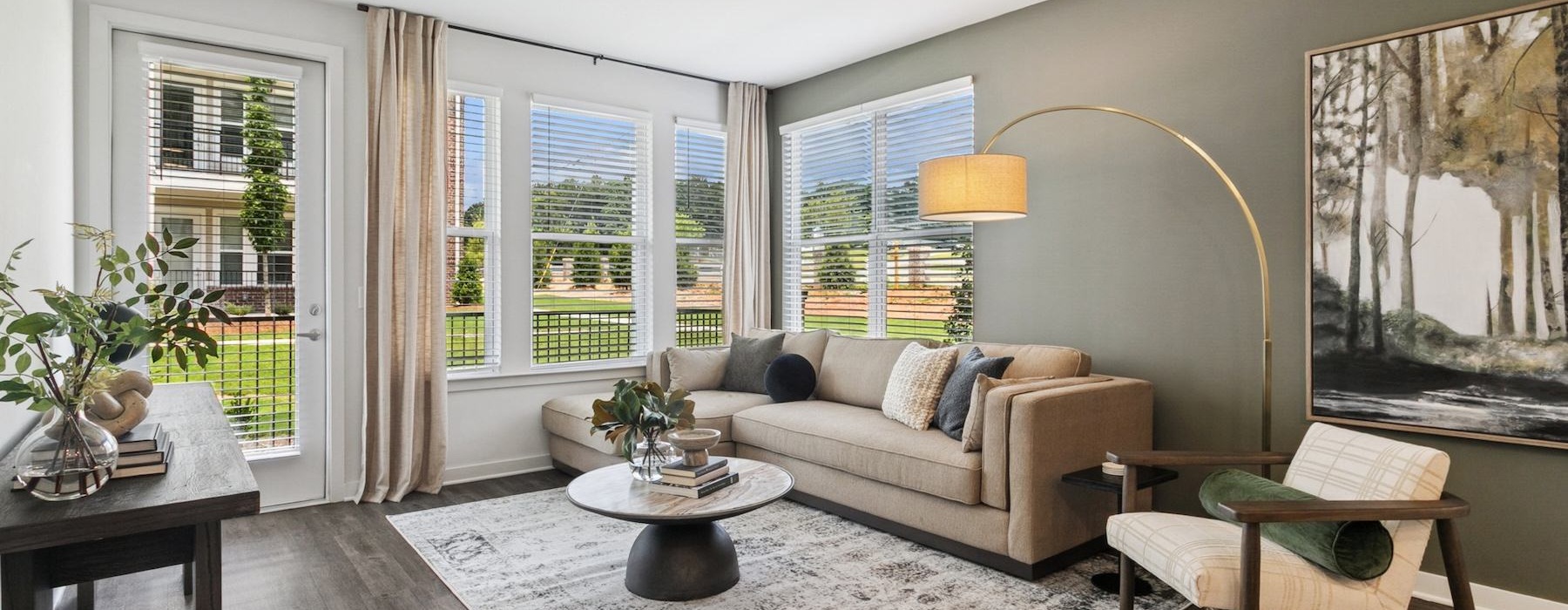 a living room with a large window