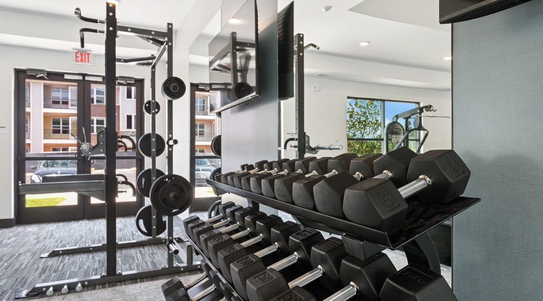 Get your workout on a gym with exercise equipment
